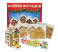 Mini Gingerbread House Kit - Build & Decorate Your Own 4 piece Gingerbread Christmas Village with Assorted Sweets 735g. Easy to Make, Pre-Shaped, No Baking. Christmas Gifts for Kids