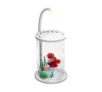 Mini Glass Aquarium - Desk Fish Tank for Home | Thickened Tank with 360° Adjustable LED Spotlight, Modern Transparent Ornament for Bedroom, Classroom, Living Room