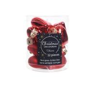 Decoris Mini Glass Heart Christmas Baubles Christmas Red Pack Of 12 4.5Cm Tree Decor