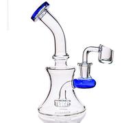 Mini Glass Water Pipes 6 Inch Recycler Dab Rigs Smoking Pipe Percolator Glass Bong with 14mm Banger Nail (Blue)