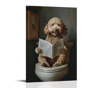 Mini Goldendoodle Pet Reading Newspaper on Toilet Canvas Painting Wall Art Realistic Poster Print Artwork Picture for Bedroom Room Decor 12x18inch(30x45cm) Frame-1-2