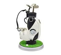 Mini Golf Pen Holder with Clock and 3 Pens Lawn Base for Desk, Golf Gifts Set Bag Cart Souvenirs Gifts for Men Dad Golfer Fans Fathers Day Desktop Ornament Desk Organisers (White/Black - Golf Bag)