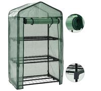 Mini Greenhouse 3-Tier Green 69x49x125cm Steel Frame Polyethylene Cover Zip Door