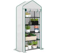 Mini Greenhouse White Steel & Polyethylene 90x49x193cm 5-Tier Widened Roll-up UV