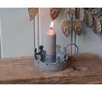 Mini Grey Crown Shaped Chamberstick Candle Holder, Thin Taper Candlestick, Rustic Metal Grey Chamberstick Candlestick, Pretty Christmas Candle Decoration, Stocking Filler