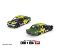 True Scale Miniatures Model Car Compatible with Datsun Street 510 Racing V2 - Black, Yellow and Green Nismo 1/64 Diecast Model Car Kaido House KHMG131