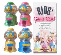 Mini Gumball Machines with Gumballs (Pack of 4) and Game Card - Colourful Bubble Gum Machine Pre-filled with Gum Balls | Easter Gifts for Kids and Easter Sweets and Treats