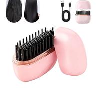 Mini Hair Straightener, 2-in-1 Cordless Hair Straightener Brush,Rechargeable 30s Fast Heating Hot Comb,USB Portable Heated Styling Brush for Travel & Daily Use,3-Speed Temperature Control (Pink)
