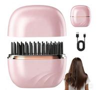 Mini Hair Straightener, 2 in 1 Cordless & Portable Small Straightener Brush Comb Fast Heating Hot Comb 3-Speed Temperature Control USB Rechargeable Heated Styling Brush (Pink)