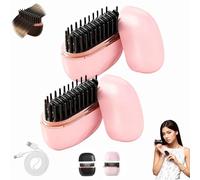 Mini Hair Straightener Brush,Rechargeable Portable Wireless Hair Straightener Brush,Fast Heating Hot Comb with Anti Scald Shell,3-Speed Temperature Control,Hair and Beard (Pink-2pcs)
