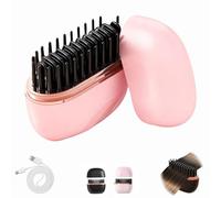Mini Hair Straightener Brush,Rechargeable Portable Wireless Hair Straightener Brush,Fast Heating Hot Comb with Anti Scald Shell,3-Speed Temperature Control,Hair and Beard (Pink)
