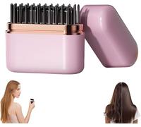 Mini Hair Straightener, Glambrushs Mini 2-in-1 Cordless Hair Straightener Comb with 4 Heat Settings, 30s Fast Heating Hot Comb, USB Rechargeable Heated Styling Brush (Pink)