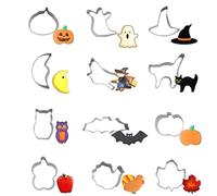 Mini Halloween Cookie Cutters,12 Pieces Stainless Steel Cookie Cutter Sets for Baking-Pumpkin,Ghost,Black Cat,Bat,Wizard Hat,Wizard,Maple Leaf,Moon,Turkey