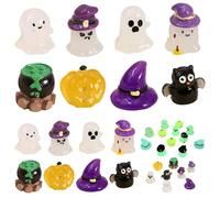 Mini Halloween Figurines 16PCS/Set Cute Glow in The Dark Resin Halloween Figurines for Party Favors Bag Fillers, Micro Landscape Dollhouse Decor