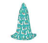 Mini Halloween Hooded Cape Poncho Cute White Llama and Cactus Print Cosplay Cloak Vibrant Patterns for Parties