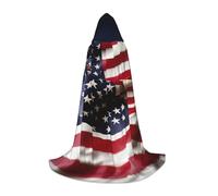 Mini Halloween Hooded Cape Poncho Firefighter American Flag Print Cosplay Cloak Vibrant Patterns for Parties