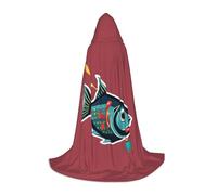 Mini Halloween Hooded Cape Poncho Fish with a Lure Print Cosplay Cloak Vibrant Patterns for Parties