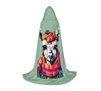 Mini Halloween Hooded Cape Poncho Llama in A Scarf Print Cosplay Cloak Vibrant Patterns for Parties