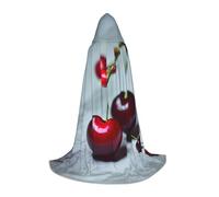 Mini Halloween Hooded Cape Poncho Red Cherries pattern Print Cosplay Cloak Vibrant Patterns for Parties