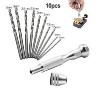 Mini Hand Drill with Keyless Chuck 0.3-3.2mm, HSS Spiral Drill Bits Set for PCB Wood Plastic Model Making, 11-Piece Kit with Aluminum Alloy Pin Vise
