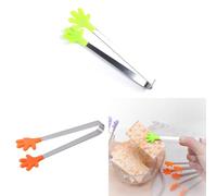 Mini Hand Tongs, 2 Pcs Stainless Steel Food Tongs with Skid-Proof Silicone Tips, Perfect for Ice Cubes, Sugar, and Kitchen Use