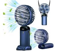 Mini Handheld Fan, Portable Personal Fan Hanging Neck Fan 90 Adjustable USB Rechargeable Small Desk Fan Blue