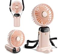 Mini Handheld Fan, Type-C Rechargeable, 4000mAh Battery Operated Fan with Digital Display, 90° Foldable, 5 Speed Wind,Handheld/Neck/Desk 3 in 1 Personal Small Fan, Makeup Fan for Women (Cherry Pink)