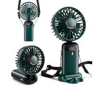 Mini Handheld Fan, Type-C Rechargeable, 4000mAh Battery Operated Fan with Digital Display, 90° Foldable, 5 Speed Wind,Handheld/Neck/Desk 3 in 1 Personal Small Fan, Makeup Fan for Women (Deep Green)