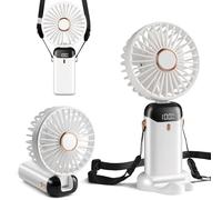 Mini Handheld Fan, Type-C Rechargeable, 4000mAh Battery Operated Fan with Digital Display, 90° Foldable, 5 Speed Wind,Handheld/Neck/Desk 3 in 1 Personal Small Fan, Makeup Fan for Women (Snow White)