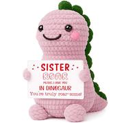 Mini Handmade Crochet Dinosaur Sister Gift - Funny Birthday Christmas Graduation Surprise for Sister from Brother or Family, Cute Gag Gifts for Women, Stress Relief Positive Daily Reminder