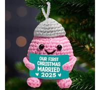 Mini Handmade Crochet Our First Christmas Married Ornament 2025 - Newlywed Holiday Keepsake Decoration, Romantic Gift for Couples, Wedding Anniversary Accent, Sentimental Christmas Tree Collectible