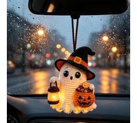 Mini Handmade Knit Ghost Hanging,Halloween Themed Crochet Pendant | Seasonal Holiday Decorations with Witch Hat Pumpkin for Car Mirror Door Backpack Holiday Party Home Ornament Gift