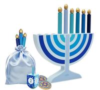 Mini Hanukkah Children Wooden Chanukah Menorah Blue with Removable Candles (Single)