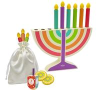 Mini Hanukkah Children Wooden Chanukah Menorah Multicolor with Removable Candles (Single)
