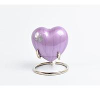 Mini Heart Pet Cremation Keepsake Urn with Paw Print - Aluminium Token Ashes Holder for Dog & Cat Remembrance, 3-Inch Mini Urn with Silver Stand & Velvet Box (Purple)