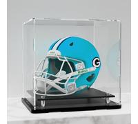 Mini Helmet Display case,Acrylic Mini Football Helment Display case Features a PVC Base with Silver risers,Free Name Plate UV Protection Showcase.