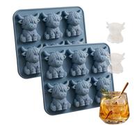 Mini Highland Cow Ice Cube Mold - 3D Cow Face Silicone Tray, Reusable Easy Release for Whiskey Cocktails, Cute Farm Animal Ice Maker & Chocolate Soap Mold (2pcs)