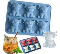 Mini Highland Cow Ice Cube Mold, 3D Cute Cattle Silicone Ice Cube Trays for Whiskey Cocktails Beer, Highland Cow Ice Cube Tray, Reusable Animal Dessert Mold for Friends & Cow Lovers (6 Cavity)