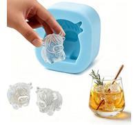 Mini Highland Cow Ice Cube Mold, 3D Cute Cattle Silicone Ice Tray for Whiskey Cocktails Coffee, Funny Reusable Farm Animal Dessert Mold Gifts for Friends Parties - 6-Cubes (Blue-S)
