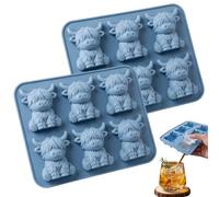 Mini Highland Cow Ice Cube Mold, 3D Cute Cattle Silicone Ice Tray for Whiskey Cocktails Coffee, Funny Reusable Farm Animal Dessert Mold Gifts for Friends Parties(2pcs)