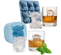 Mini Highland Cow Ice Cube Mold, 3D Cute Highland Cow Silicone Ice Cube Tray, Fun Animal Ice Cube Maker for Whiskey, Cocktails, Chocolate, Candy, Jelly, DIY Desserts & Homemade Treats(1+6)