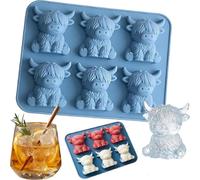 Mini Highland Cow Ice Cube Mold,3D Cute Silicone Ice Cube Tray for Whiskey Cocktails Coffee Drinks,Reusable Animal Ice Mold for Chocolate Candy Jelly Homemade Treats,Parties & Gifts (6 Cavities * 1)