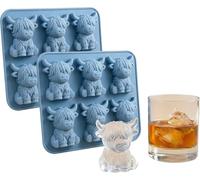 Mini Highland Cow Ice Cube Mold, 3D Highland Cow Ice Cube Silicone Molds Tray, Funny 3D Highlands Cows Gifts, for Cocktails, Beer & Drinks, Home Bar, Party, Kitchen (A-2PC)