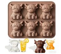 Mini Highland Cow Ice Cube Mold, 3D Highland Cow Ice Cube Silicone Molds Tray, Funny 3D Highlands Cows Gifts, for Cocktails, Beer & Drinks, Perfect Gifts for Friends (Brown)