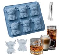 Mini Highland Cow Ice Cube Mold,3D Highland Cow Ice Cube Tray Funny Reusable,Silicone Ice Tray for Whiskey Cocktails Coffee - 6-Cubes (Highland Cow A)