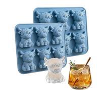 Mini Highland Cow Ice Cube Mold, 3D Silicone Highland Cattle Ice Tray - BPA-Free & Flexible - for Whiskey, Cocktails, Coffee, Chocolate, Candy - Unique Bar Gift for Animal Lovers (2PCS)