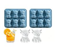 Mini Highland Cow Ice Cube Mold, 6-Cavity Highland Cow Ice Cube Tray Food Grade Silicone for Whiskey & Cocktails, Reusable Ice Cube Moulds for Farmhouse Kitchen Bar Accessories (2PC)