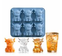 Mini Highland Cow Ice Cube Mold,6 Cavity Silicone Ice Cube Mold,Reusable Mini Funny Highland Cow ICES Cubes for Cocktails, Whiskey, Juice, Beer and Drinks Cows Gifts Kitchen Accessories (Blue)