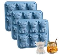 Mini Highland Cow Ice Cube Mold, Cute 3D Highland Cow Silicone Ice Cube Tray, 6 Cavity Funny Animal ICES Cubes Trays, Silicone Animal Ice Cube Tray for Chocolate, Candy, Jelly, Homemade Treats (3PCS)