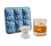 Mini Highland Cow Ice Cube Mold Cute 3D Highland Cow Silicone Ice Cube Tray 6-Hole Funny Silicone Animal Ice Cube Tray Gifts for Cocktails Beer Drinks Chocolate Candy Jelly (A01-Sky Blue, One Size)